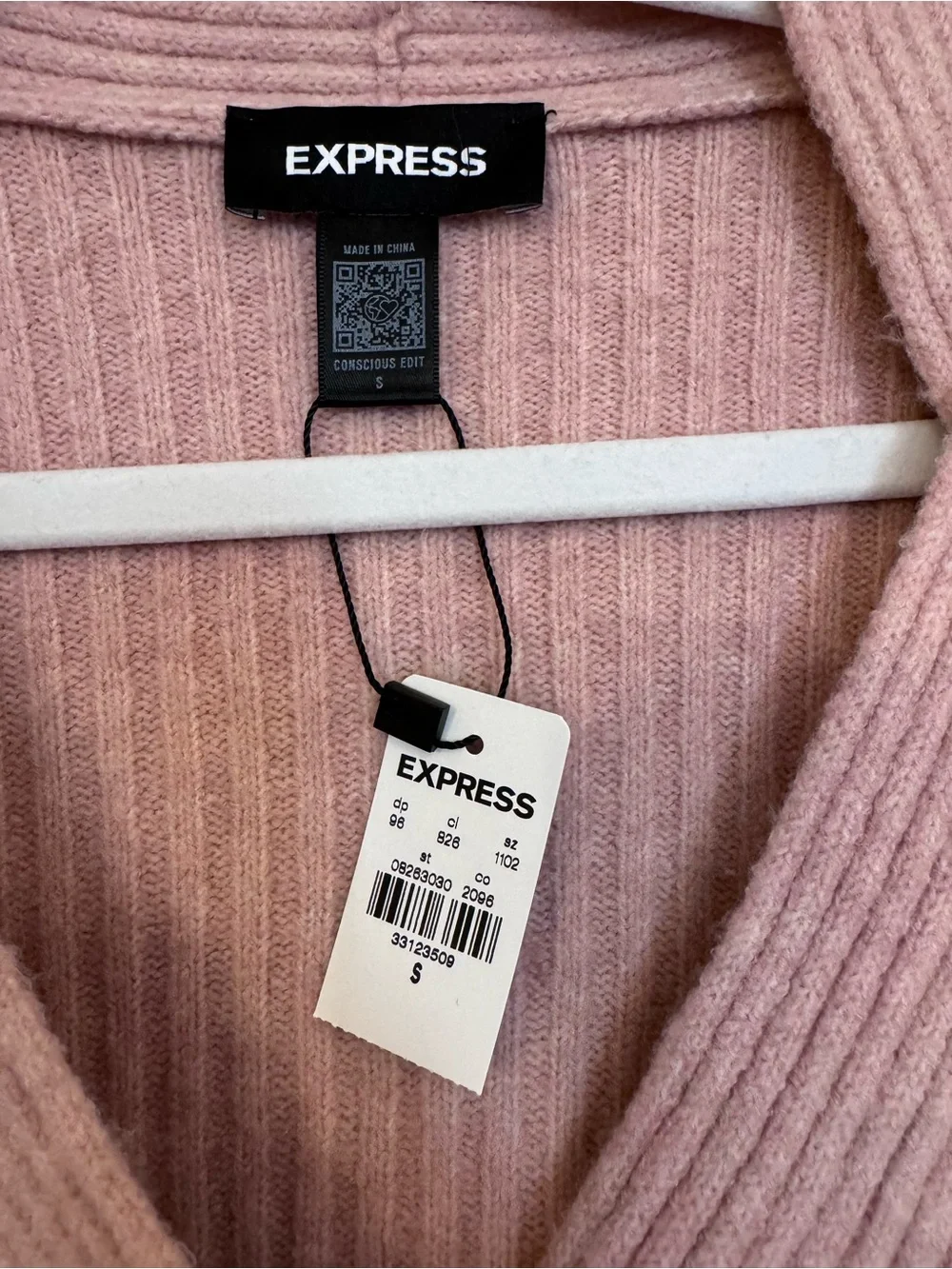 Express Blush Pink Ribbed V-Neck Button Cardigan